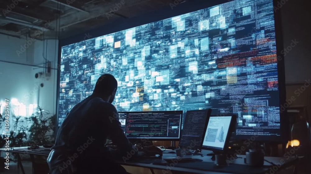 Poster data analysis action technology lab digital display modern workspace close-up view data visualizatio