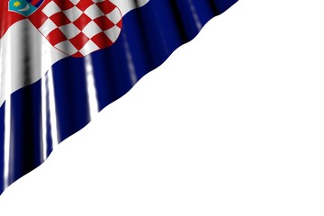 wonderful feast flag 3d illustration. - shiny flag of Croatia with big folds lying flat in left top corner isolated on white