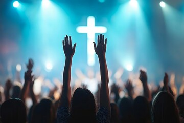 Christian Worship Service Hands Raised in Prayer Community Faith Unity Spiritual Gathering