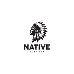 Native American Head Character Logo Design Vector Illustration