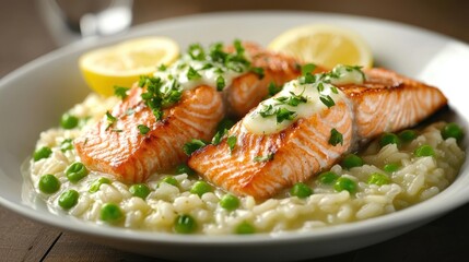 Omega-3 Rich Salmon and Sweet Pea Risotto for Healthy Dinner