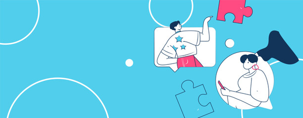 Virtual characters social communication concept business flat vector hand drawn illustration
