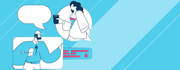 Virtual characters social communication concept business flat vector hand drawn illustration

