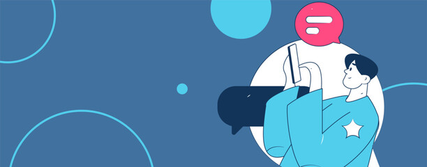 Virtual characters social communication concept business flat vector hand drawn illustration
