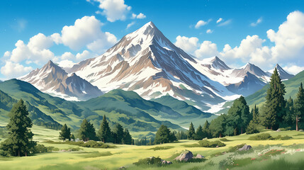 Fototapeta premium Majestic Mountain Peak with Lush Green Valley