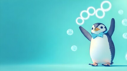 Obraz premium Happy Penguin with Bubbles