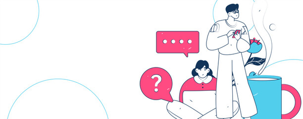 Virtual characters social communication concept business flat vector hand drawn illustration
