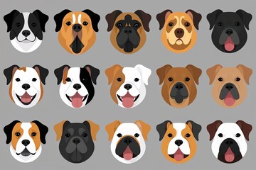Fototapeta premium Funny Cartoon Dog Head Collection in Modern Flat Illustration Style