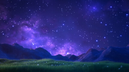Fototapeta premium A breathtaking scene of a lush, green meadow bathed in the ethereal glow of a starry night sky. 