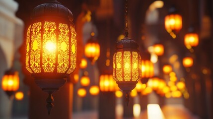 Obraz premium A series of lanterns hanging from the ceiling