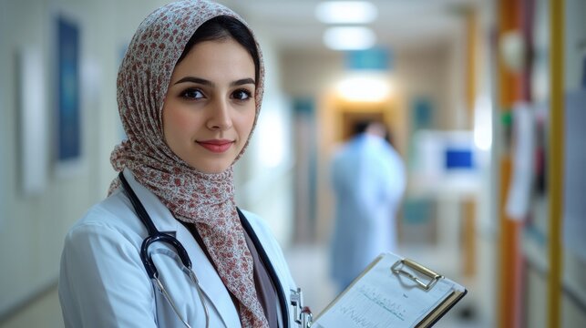 female doctor with jihab looking forn patient analysis in hospital 