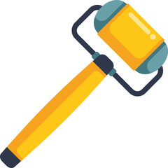 This cartoon illustration features a yellow paint roller, perfect for depicting home improvement or painting projects