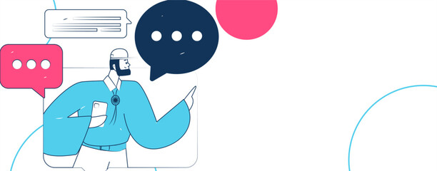 Virtual characters social communication concept business flat vector hand drawn illustration
