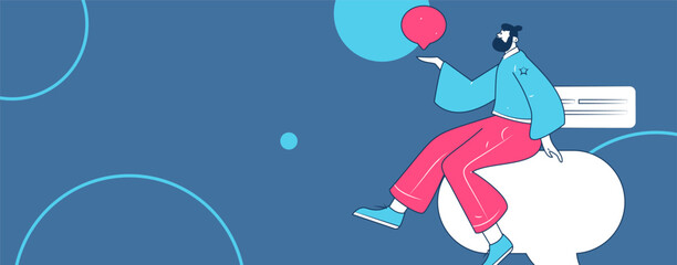 Virtual characters social communication concept business flat vector hand drawn illustration
