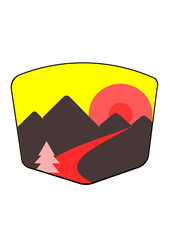 Minimalist Mountain Landscape with Sunset and River Illustration