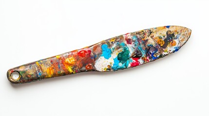 A vibrant palette knife covered in colorful paint showcases artistic creativity. It reflects the joy of painting and creativity in every stroke. Generative AI