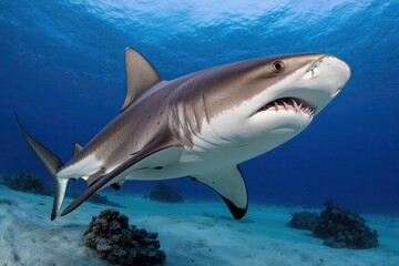 Fototapeta premium Stunning Hammerhead Shark Displaying Unique Features in Underwater Setting