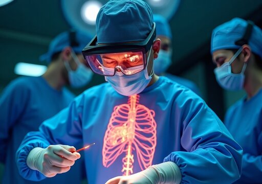 Surgeon performing a procedure while viewing holographic anatomical display