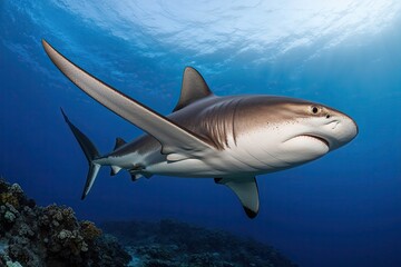 Fototapeta premium Majestic Hammerhead Shark Swimming Gracefully in the Ocean