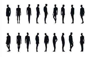 Silhouette Collection of Human Figures in Various Poses Outline Vector Art