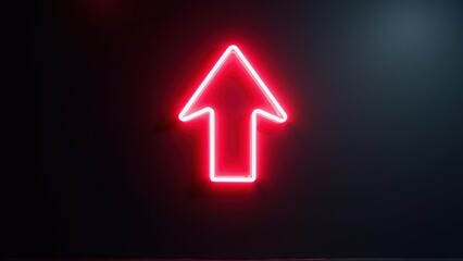 A vibrant arrow up signage glowing brightly in neon, set against a matte black wall for a sleek, bold aesthetic.