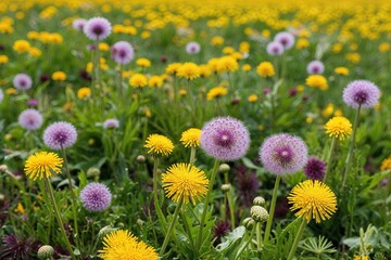 Fototapeta premium Vibrant Blooming Meadow with Chicory and Wild Dandelions in Stunning Nature Display