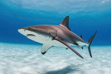 Obraz premium Elegant Hammerhead Shark Gliding Through a Tranquil White Environment