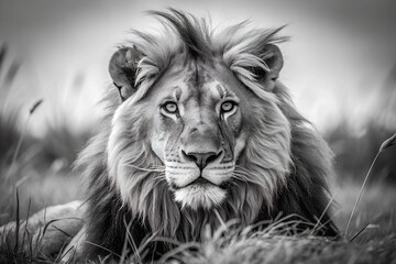 Naklejka premium lion black and white photography