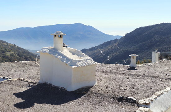 Souvenir from Capileira, famous and typical chimneys of the houses of Capileira, Las Alpujarras, Granada, Spain,