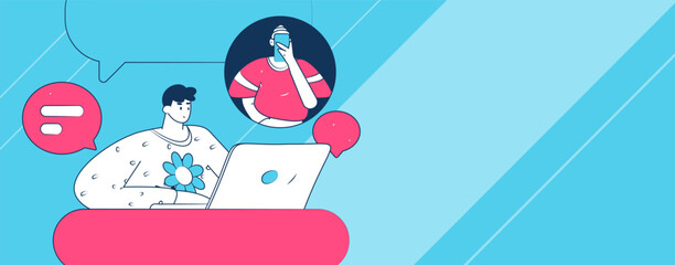 Virtual characters social communication concept business flat vector hand drawn illustration
