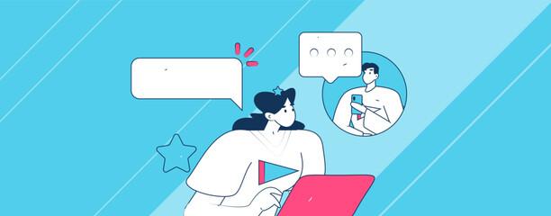Virtual characters social communication concept business flat vector hand drawn illustration
