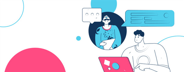 Virtual characters social communication concept business flat vector hand drawn illustration
