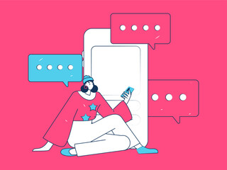 Virtual characters social communication concept business flat vector hand drawn illustration
