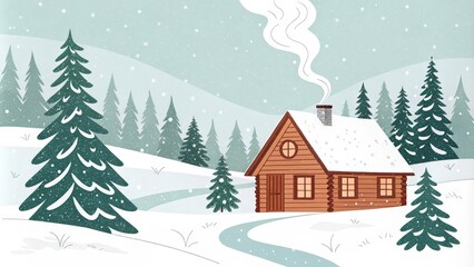 Naklejka premium winter landscape with house