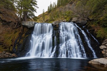 Obraz premium Breathtaking Waterfall in Picturesque Natural Landscape