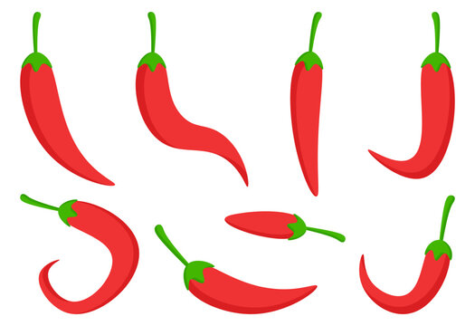 Set of red chili spicy hot food cartoon clipart flat illustration