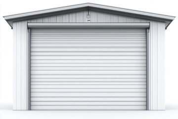 Fototapeta premium White roll-up door on metal building. Perfect for storage, industrial, or commercial projects needing a secure entry.