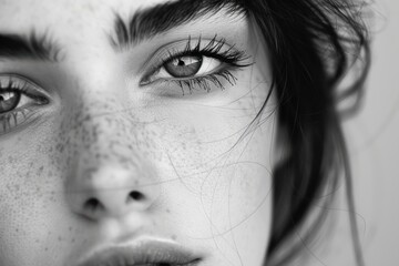 Obraz premium A serene portrait of a woman showcasing natural beauty, glowing skin, and a healthy lifestyle.