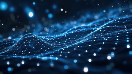 Abstract futuristic network with glowing particles and waves. Perfect for tech, digital, and abstract themes.