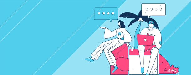 Virtual characters social communication concept business flat vector hand drawn illustration
