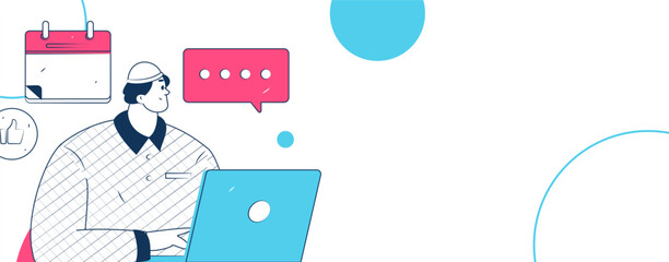 Virtual characters social communication concept business flat vector hand drawn illustration
