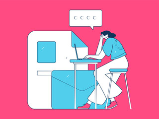 Virtual characters social communication concept business flat vector hand drawn illustration
