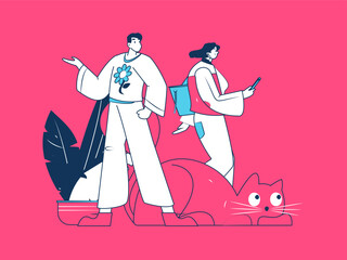 Virtual characters social communication concept business flat vector hand drawn illustration
