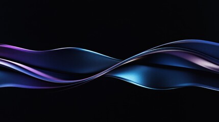 Fototapeta premium Abstract dark blue and purple wavy flowing silk fabric textile design on black background.