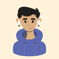 Avatar of a young man smiling and using earphone