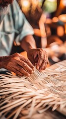 An artisan crafts stunning woven designs from palm leaves using natural materials