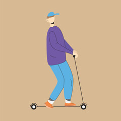 Illustration of Young Man Riding Electric Scooter