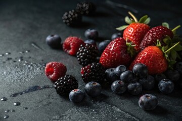 Dark berry splash on a dark black background with slight shadow effect and deep colors, ,