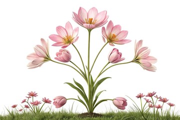 Fototapeta premium A group of flowers arranged in an equal number on either side of a central stem symbolizing symmetry and growth, parity balance growth, symmetry, flowers, arrangement