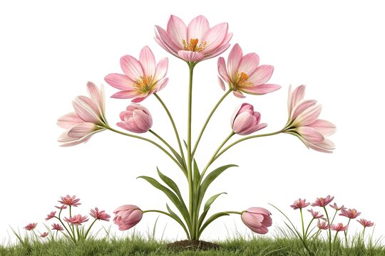 A group of flowers arranged in an equal number on either side of a central stem symbolizing symmetry and growth, parity balance growth, symmetry, flowers, arrangement